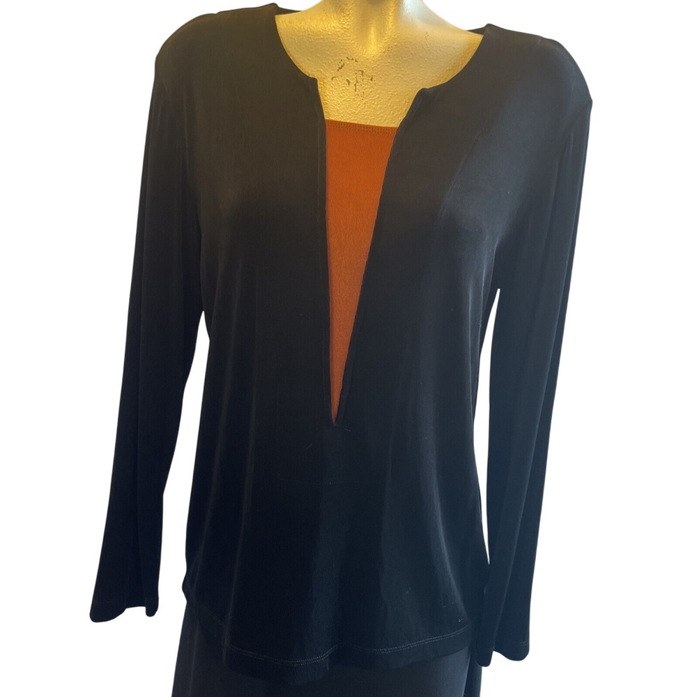 Women's Chico's Size 2 Travelers‎ Mock Blouse/sweater Black & Rust Long Sleeve